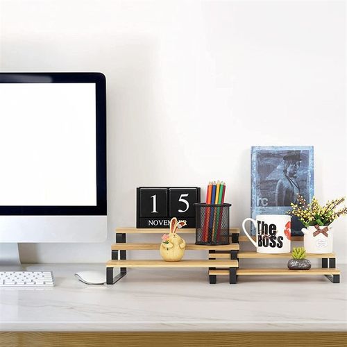 三层竹木香料佐料架可扩展伸缩厨房浴室金属木质展示收纳架阶梯架