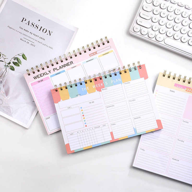 周计划本PP面线圈便签本WeeklyPlanner笔记本高颜值手帐本学生日程计划本彩色螺旋装订学习笔记本打卡计划本