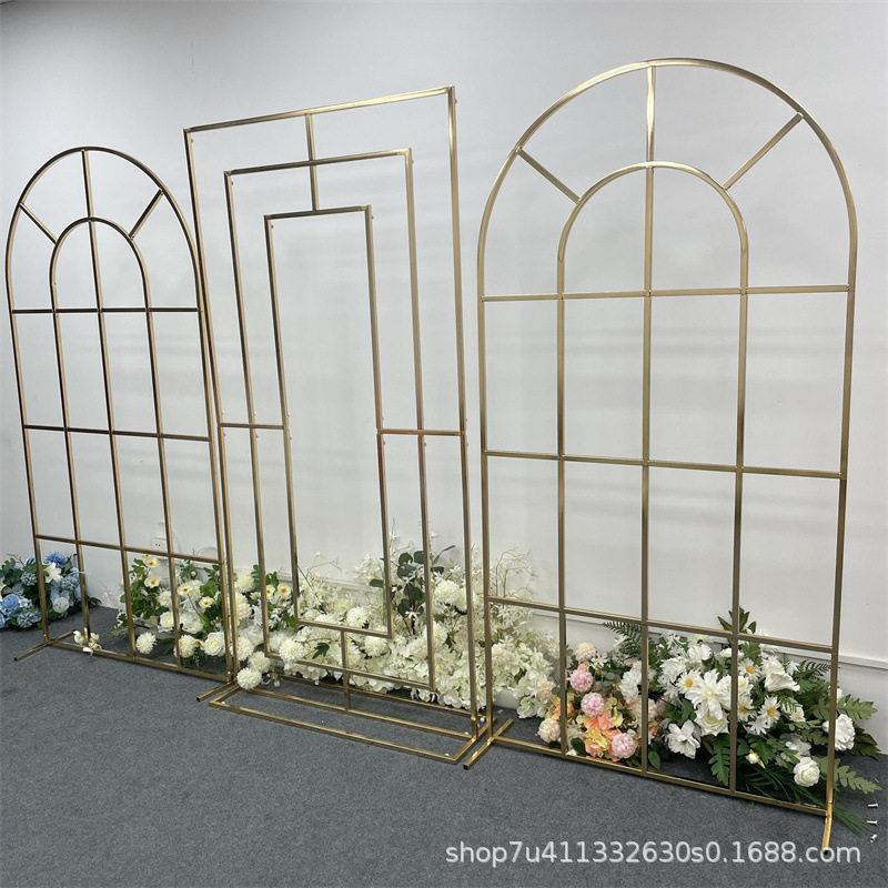 新款婚庆铁艺拱门电镀组合回形屏风背景架婚礼舞台道具装饰架子
