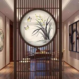 实木花格入户屏风隔断客厅玄关背景日式 H新中式 推拉门现代简约新