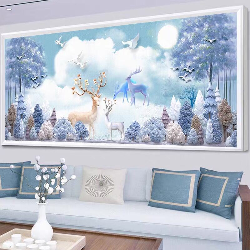 2021年钻石画新款满钻麋鹿客厅贴钻水晶5d十字绣点砖石秀大气2020