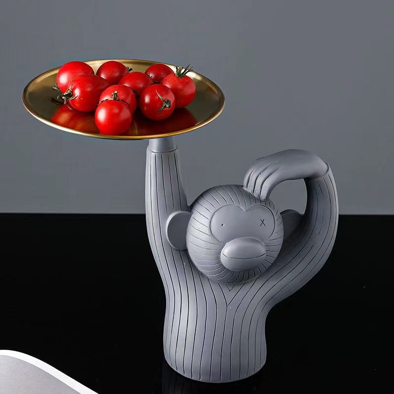轻奢精美高档猴子托盘摆件创意网红水果盘家居客厅玄关收纳摆件