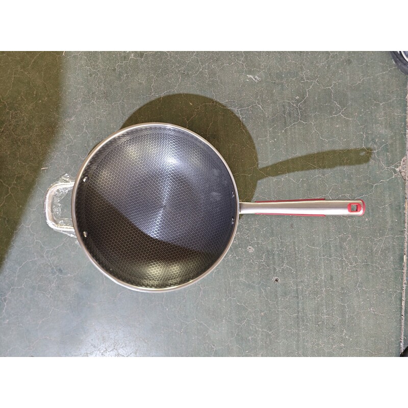 双面屏蜂窝悬浮炒锅三层五层不锈钢炒菜锅无涂层不粘炒锅