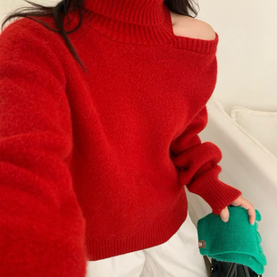 HEY 露脖知性优雅气质简约柔软舒适宽松百搭保暖毛衣A2130 BELLA