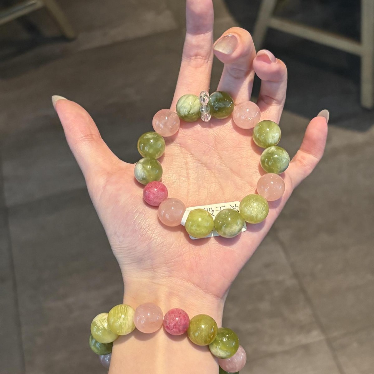 天然高品青提奶盖岫玉马粉粉晶白水晶手串小众清新生日礼物手链女