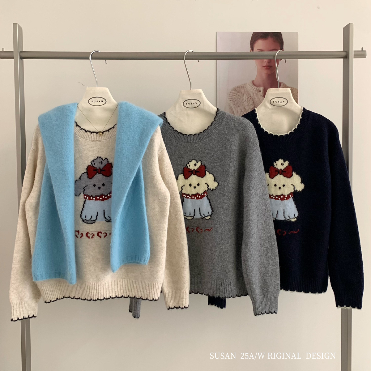 SUSAN-跑量王门店已爆单韩系撞色小狗立体珍珠项链保暖毛衣1033s