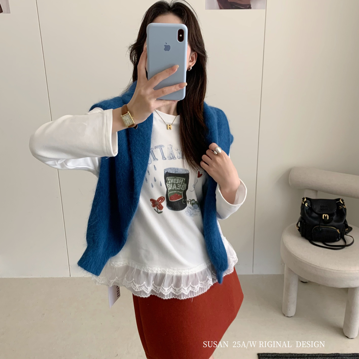 SUSAN-叠穿神器单穿叠穿都绝了韩系秋冬花边拼接加厚长袖T恤GL111