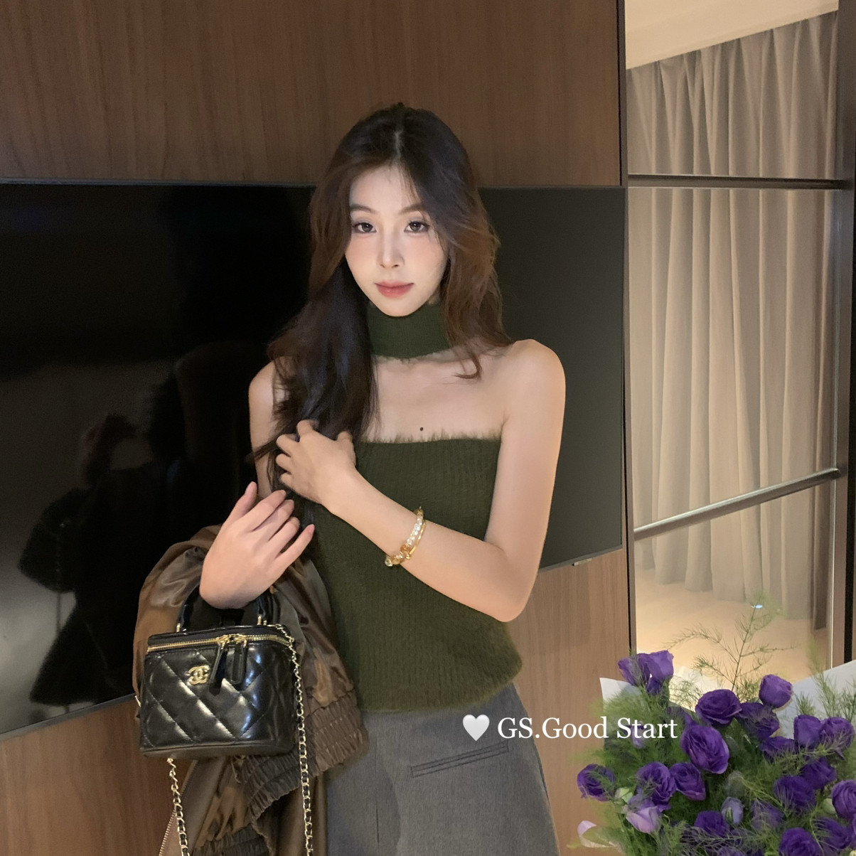 GS.GOOD START-好价必入秋季纯欲辣妹挂脖修身针织内搭背心G7337