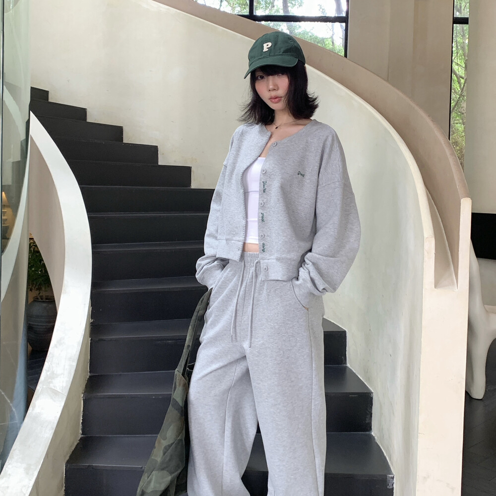 11AN-百搭撞色字母门襟卫衣外套+休闲裤套装A600002