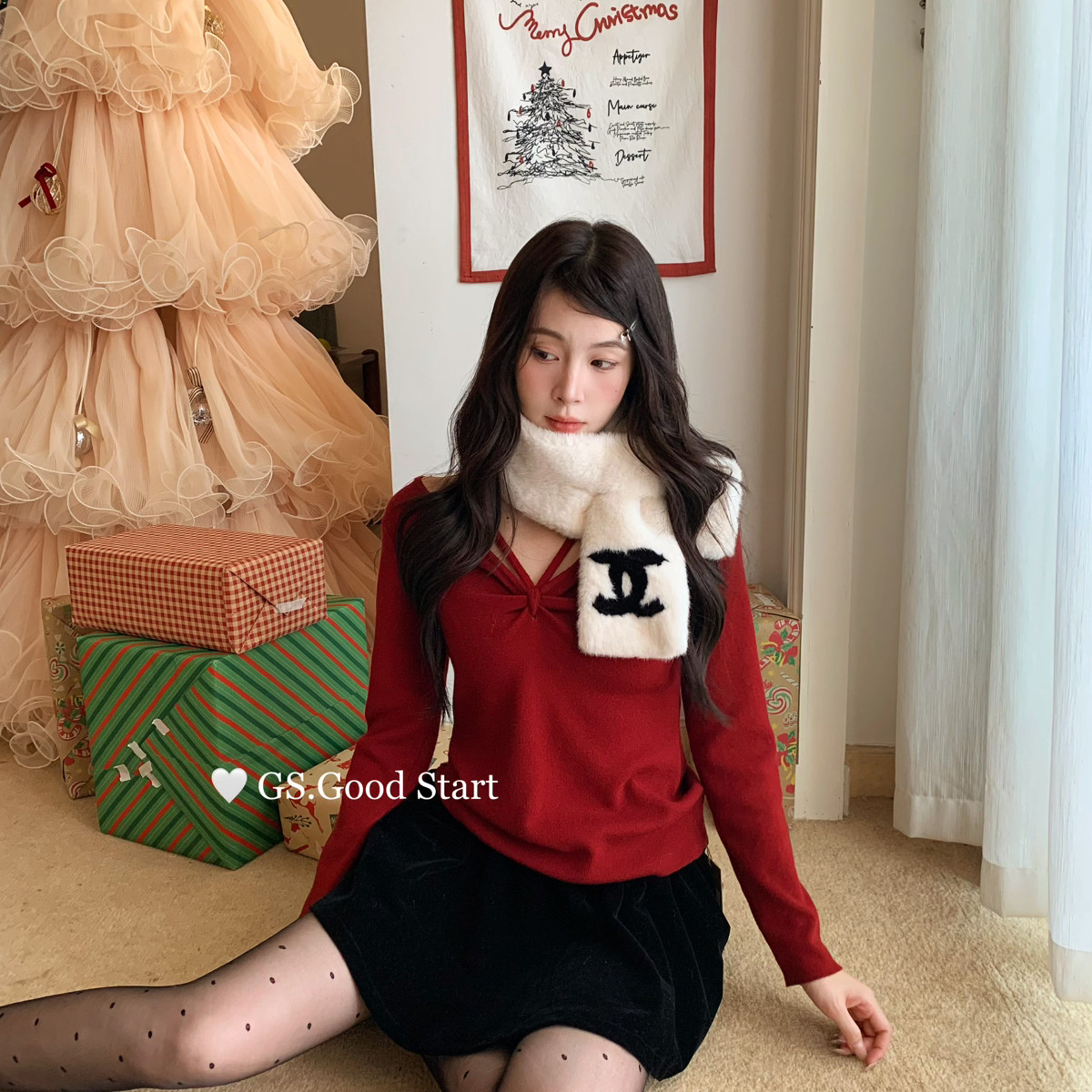 GS.GOOD START-补单不停冬季气质纯欲设计感v领打底针织小衫7772