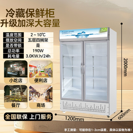 白雪雅竹冷藏双开门展示柜商用冰箱大容量保鲜柜超市立式冷饮柜