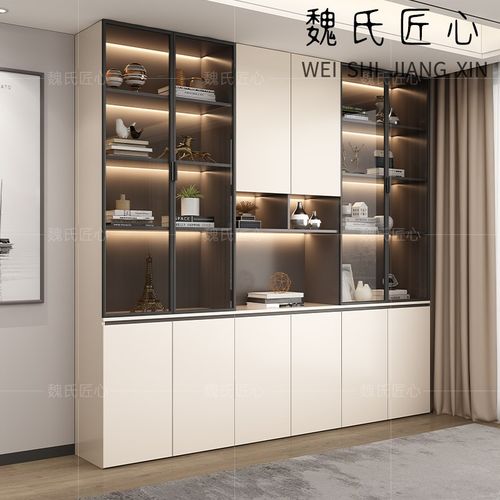 优选书柜书架一体带玻璃门定制组合柜储物展示柜家用整墙收纳防尘