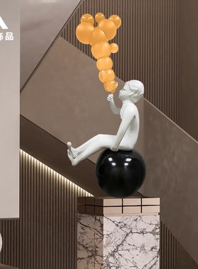 优选现代抽象落地人物吹泡泡雕塑卡通售楼处大堂轻奢软装艺术装置
