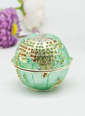 优选珐琅彩工艺品金属地球首饰盒小饰品收纳盒梳妆台装饰摆件生日