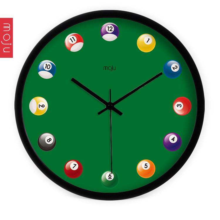 优选汉仪墨迹挂钟 创意艺术时尚现代台球 客厅静音时钟石英钟挂表