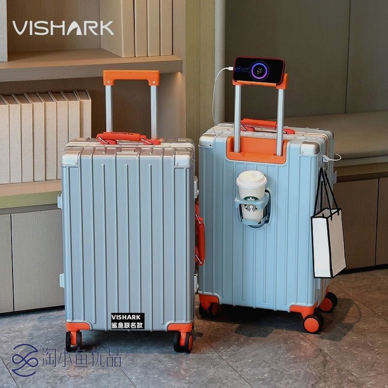 VISHARK聯(lián)名款萬向輪密碼箱拉桿箱旅行箱大容量結(jié)實鋁框耐用撞色