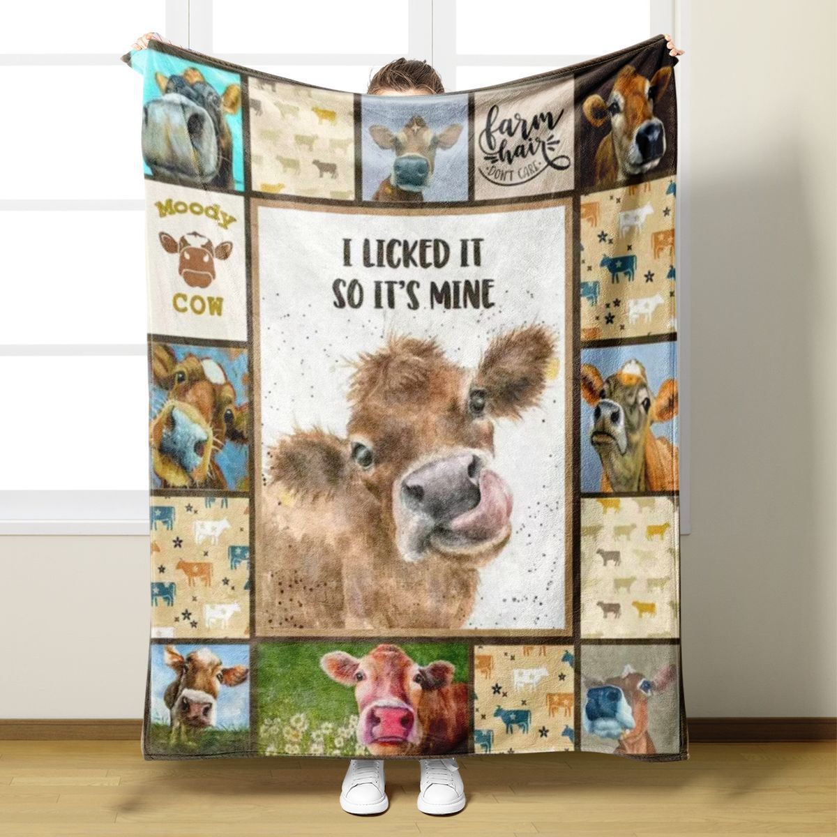 奶牛印花法兰绒毛毯，柔软舒适的甩毯，适合家庭床沙发野餐旅行