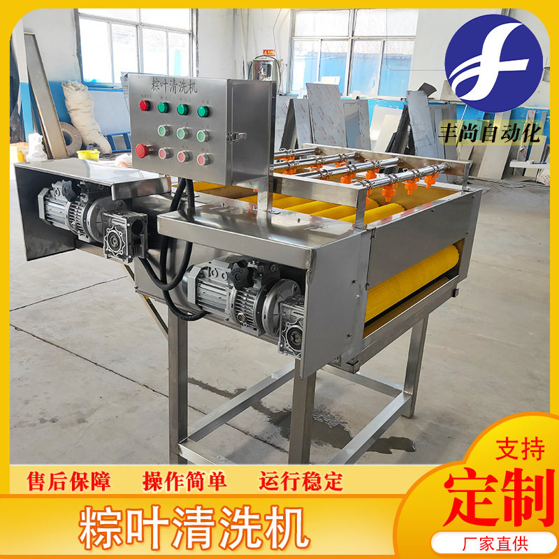 喷淋式粽叶清洗机 双层毛辊叶类清洗设备 平行式竹叶箬叶清洗机器