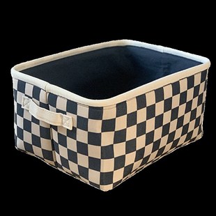 收纳盒办公室零食储物筐可水洗 棋盘格布艺加厚桌面收纳筐内衣内裤