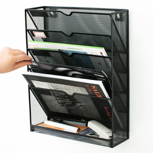 优选铁艺金属网格挂墙式壁挂架五层报刊杂志收纳架A4文件架办公置