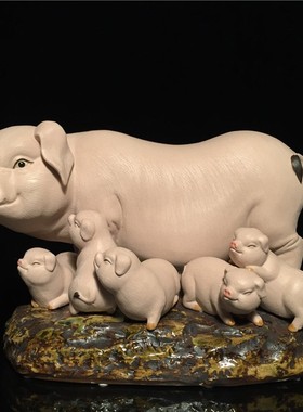 优选石湾公仔陶瓷猪年生肖摆件家居客厅玄关电视柜装饰品拜年商务