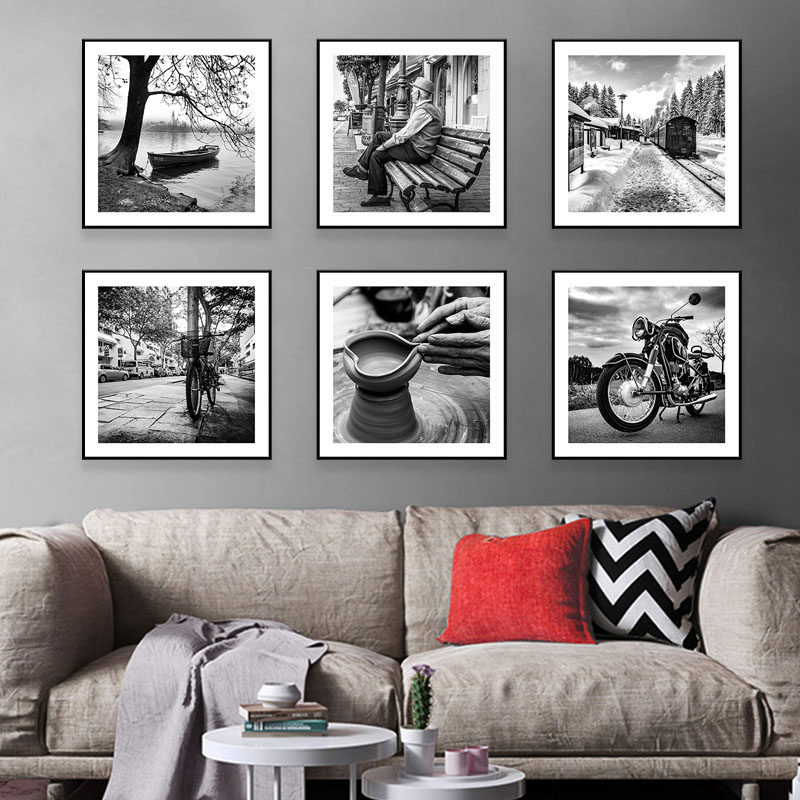 优选办公室装饰画餐厅餐馆挂画黑白工业风客厅背景墙壁卧室现代简