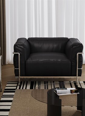 优选黑色真皮沙发包豪斯极简客厅中古皮艺单人多人沙发柯布西耶LC