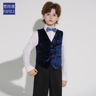 男童西装马甲套装闪亮花童礼服潮帅气时髦小主持人儿童演出小西服