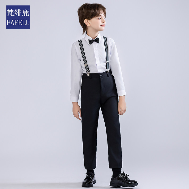 男童西装背带裤套装2025新款花童英伦绅士儿童西服白色衬衫演出服