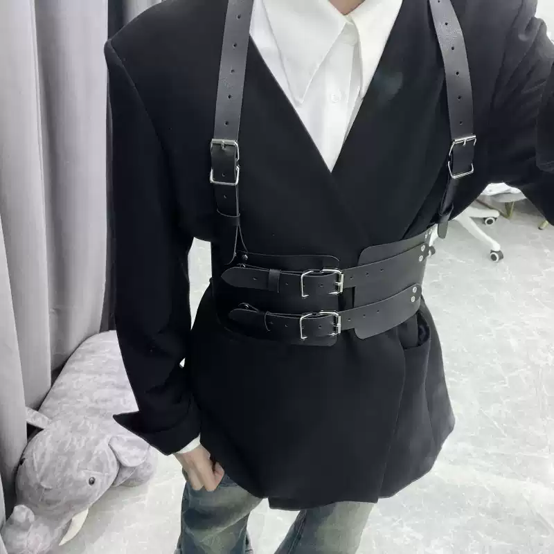 2026新款暗黑系朋克风背带式配连衣裙腰封装饰时尚男女士束腰马甲
