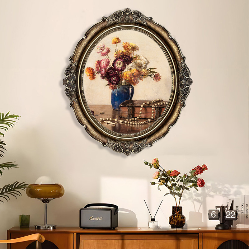 优选法式轻奢椭圆卧室装饰画花卉玄关挂画欧式复古雕花相框摆件可,家居饰品,现代装饰画,淘宝优惠券,粉丝福利购,淘宝优惠卷