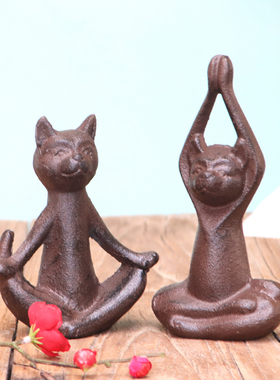 优选打坐冥想小猫咪可爱动物雕塑铸铁工艺品摆饰庭院花园摆件家居