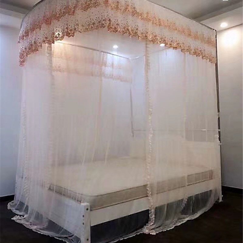 优选座地伸降伸缩蚊帐加厚加高四方不锈钢落地杆可升降可伸缩加密