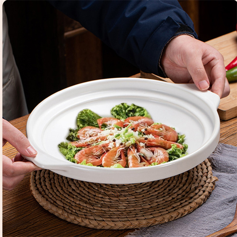 优选酒店专用浅平防爆砂锅红白色陶瓷耐高温明火焗菜商用干烧煲啫