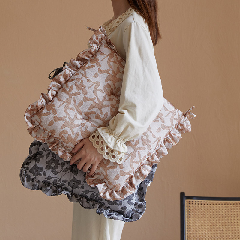 优选法式提花坐垫餐椅垫四季可用家用办公室屁股垫荷叶边绑带?椅