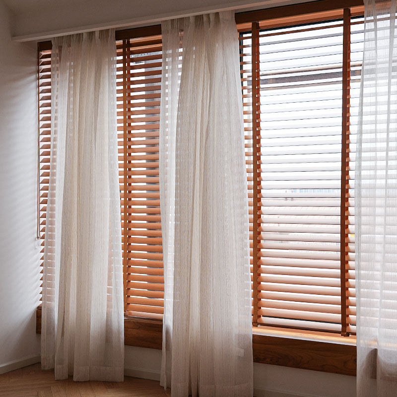 优选曼莎诺实木百叶窗帘阳台书房窗户隔断亚麻纱百叶帘调光装饰升
