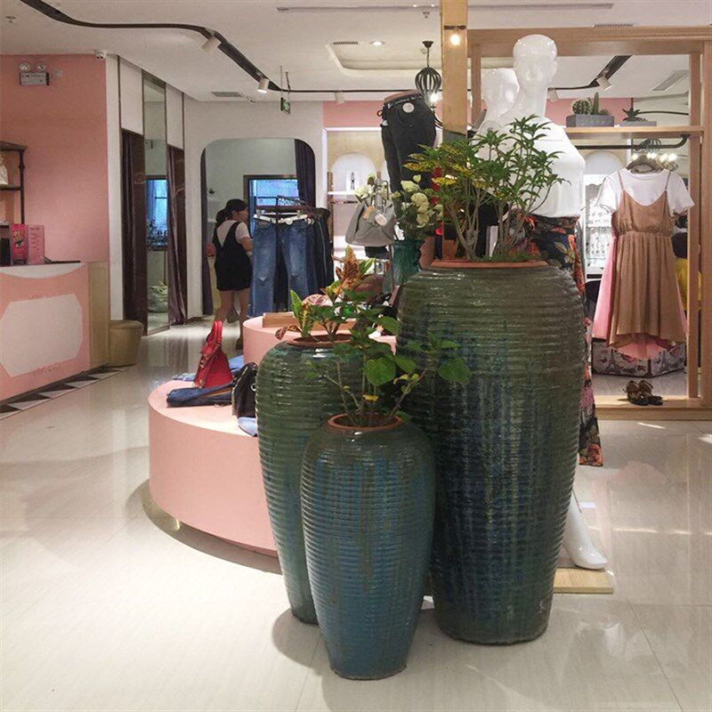 优选粗陶螺纹釉土陶花瓶摆件陶瓷景观陶缸陶罐落地别墅软装饰组合