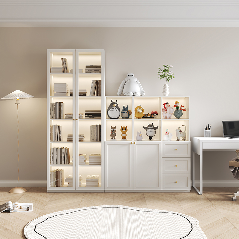 优选家用儿童书柜玻璃门一体整墙客厅防尘书房组合书架实木落地置