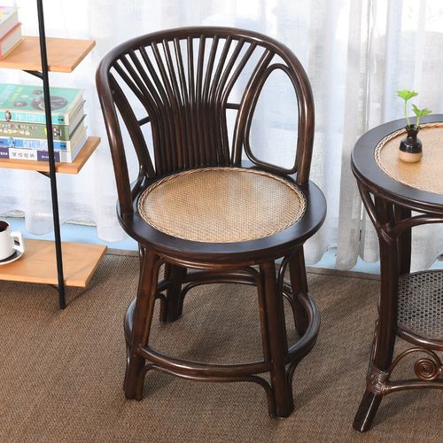 优选天然藤编藤椅子胡桃色小转椅家用阳台休闲麻将椅化妆凳电脑椅