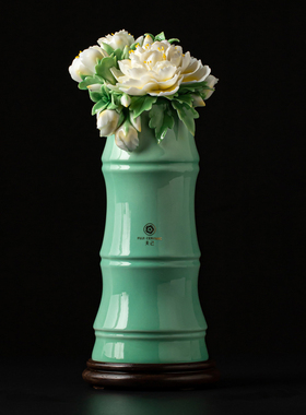 优选夫己纯手工陶瓷《虚谷长馨》之牡丹姚黄卧室客厅玄关餐厅摆件