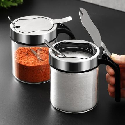 优选高端厨房调料盒盐罐调料罐子玻璃调料瓶家用调味罐收纳盒组合