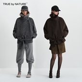 NATURE 70%羊毛 TRUE 复古双面呢可拆卸毛领短款 毛呢大衣外套