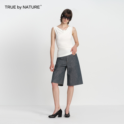 TRUE by NATURE 不掉色面料 A版中低腰宽松阔腿原牛五分牛仔短款