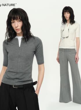 TRUE by NATURE 基础款半拉链修身正肩短袖运动风薄款针织T恤上衣