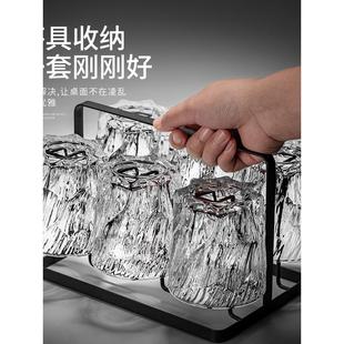 茶酒杯覆古浮雕玻璃杯 轻奢冰川玻璃杯高级感水杯家用待客喝水套装