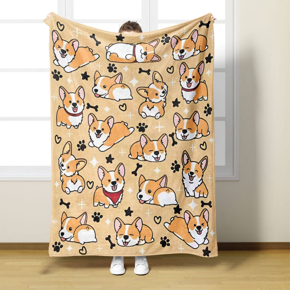 卡通柯基犬毛毯法兰绒沙发毯保暖盖毯可爱动物图案空调休闲毯披肩