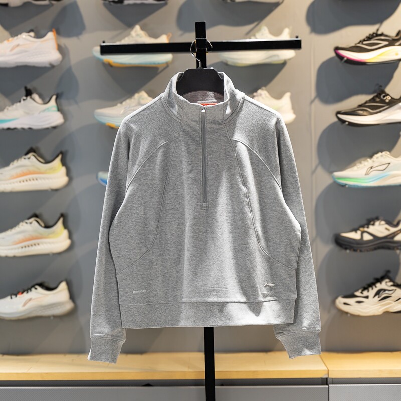 李宁卫衣女子2026春季新款吸汗舒适半拉链宽松无帽套头衫AWDW082