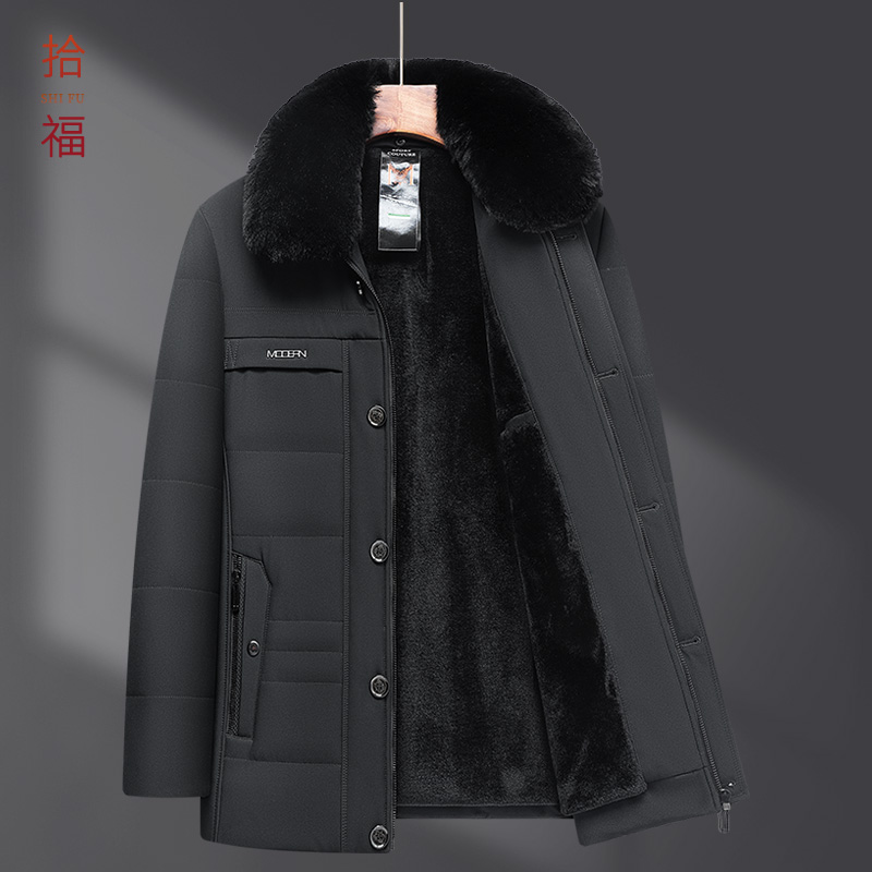 中年男士加绒加厚保暖棉衣外套