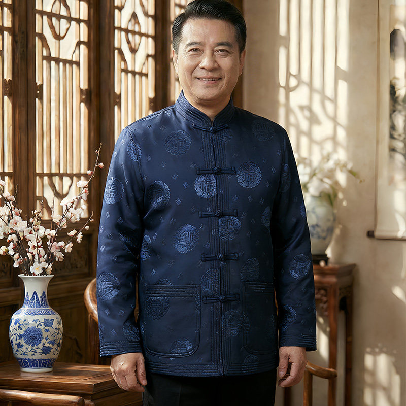 中式加绒加厚棉衣外套中老年人唐装男装爸爸爷爷套装生日宴会喜庆,男装,唐装,淘宝优惠券,粉丝福利购,淘宝优惠卷
