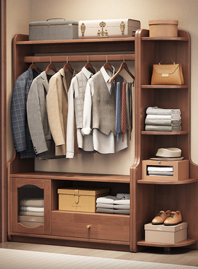 包安装实木挂衣架落地卧室多功能简约客厅衣帽架鞋架柜收纳置物架